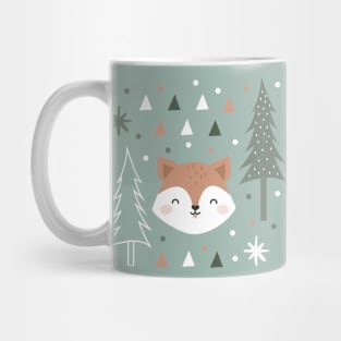 Cute Fox in the Forest Green and Grey Mug